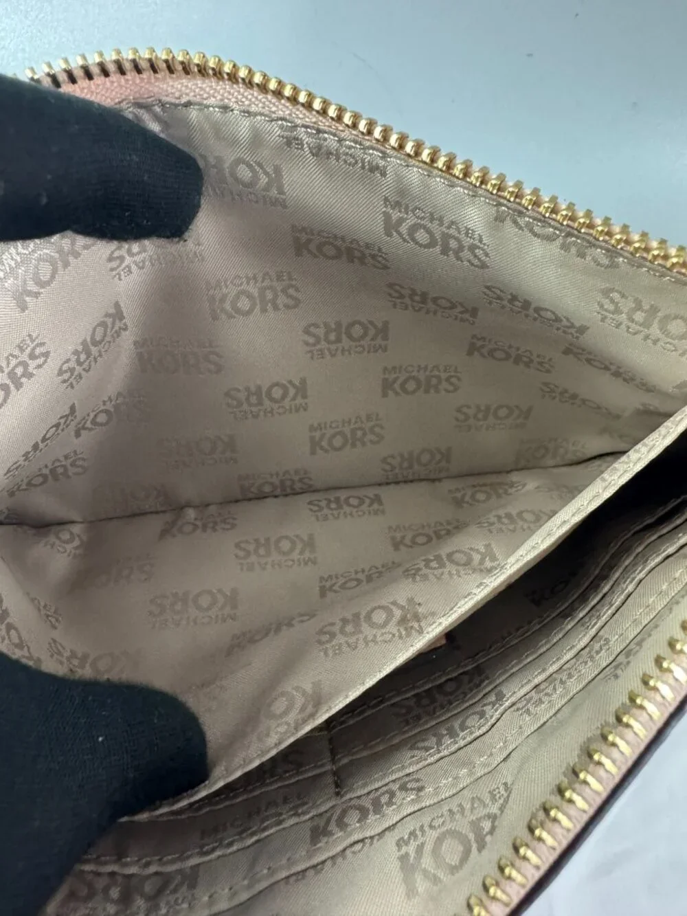 Michael Michael Kors Blush Pink Nude Beige Large Zip Clutch Wallet Wristlet